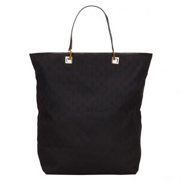 Pre Owned Gucci Black GG Canvas/Leather Shopper Tote
