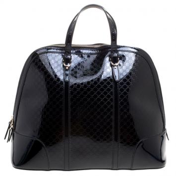 مملوكة مسبقًا Gucci Black Microguccissima Patent Leather Large Nice Top Handle Bag