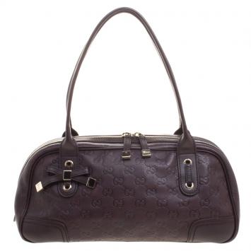Pre Owned Gucci Dark Brown Guccissima Leather Princy Boston Bag