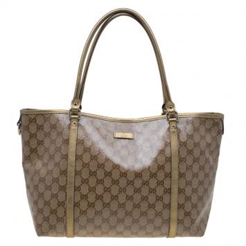 Pre Owned Gucci Gold GG Crystal Canvas Medium  Joy Tote