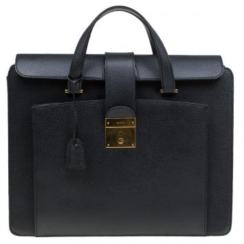 Pre Owned Gucci Black Leather Vintage Document Briefcase