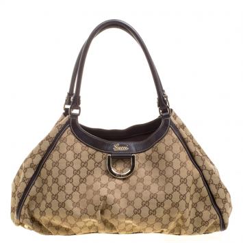 Pre Owned Gucci Beige GG Canvas Large D Ring Top Handle Bag