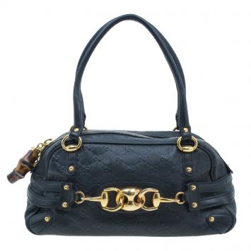 Pre Owned Gucci Black Leather Guccissima Wave Boston Bag
