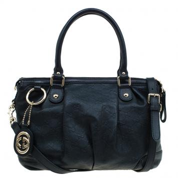 Pre Owned Gucci Black Guccissima Leather Medium Sukey Top Handle Bag