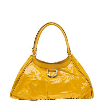 Pre Owned Gucci Yellow Patent Leather Large D Ring Top Handle Bag