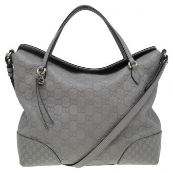 Pre Owned Gucci Grey Guccissima Leather Medium Bree Top Handle Bag