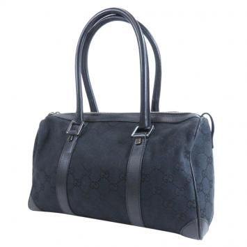 Pre Owned Gucci Black GG Canvas and Leather Boston