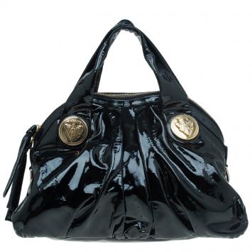 Pre Owned Gucci Black Patent Leather Hysteria Satchel