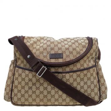Pre Owned Gucci Beige/Ebony GG Canvas Diaper Bag