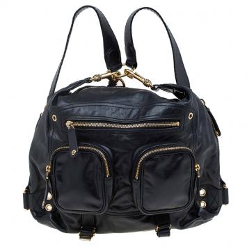 Pre Owned Gucci Black Leather Medium Darwin Convertible Backpack Bag