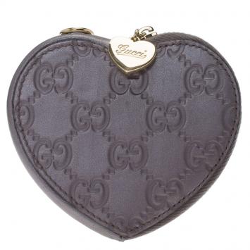 Pre Owned Gucci Lilac Guccissima Leather Heart Shape Coin Purse