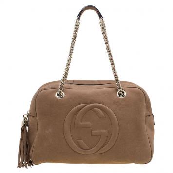 Pre Owned Gucci Brown Leather Soho Chain Satchel