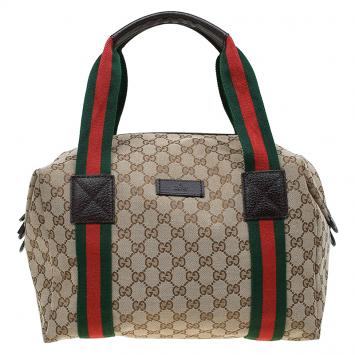 مملوكة مسبقًا Gucci Beige GG Canvas Carry On Web Duffel Bag
