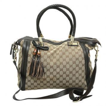 Pre Owned Gucci Beige/Ebony GG Canvas Bella Top Handle Bag