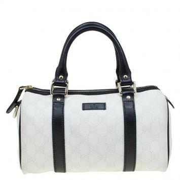 Pre Owned Gucci White/Black GG Coated Canvas Small Joy Boston Bag