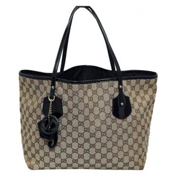 Pre Owned Gucci Beige/Black GG Canvas Shopper Tote