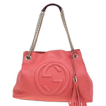Pre Owned Gucci Red Pebbled Leather Medium Soho Tote