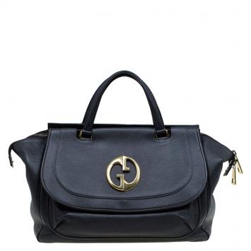 Pre Owned Gucci Black Leather Medium 1973 Top Handle Bag