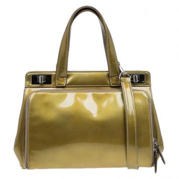 Pre Owned Gucci Gold Patent Leather Vintage Top Handle Bag