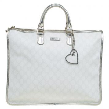 Pre Owned Gucci White/Gold GG Supreme Coated Canvas Top Handle Bag