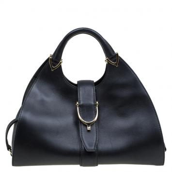 Pre Owned Gucci Black Smooth Leather Stirrup Top Handle Bag