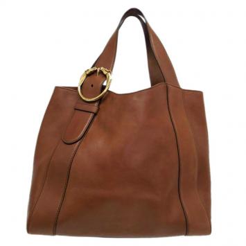 Pre Owned Gucci Tan Leather Horse Buckle Tote
