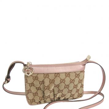 Pre Owned Gucci Beige/Pink GG Canvas Zip Pouch