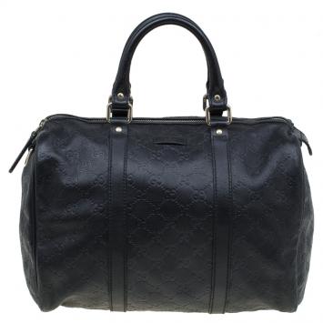 Pre Owned Gucci Black Guccissima Leather Medium Joy Boston Bag