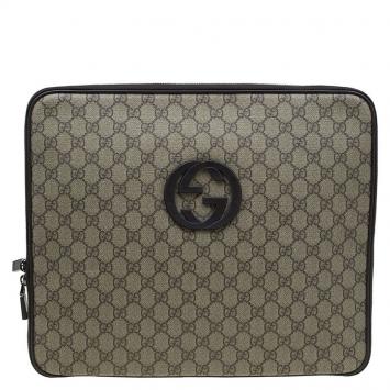 Pre Owned Gucci Beige/Brown GG Supreme Canvas Interlocking Logo Laptop Case