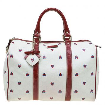 مملوكة مسبقًا Gucci White GG Supreme Valentines Day Joy Boston Bag