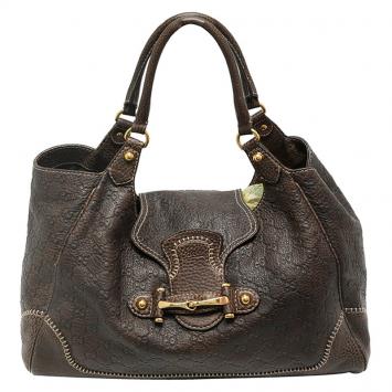 Pre Owned Gucci Dark Brown Guccissima Leather Large New Pelham Tote