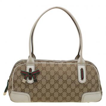 مملوكة مسبقًا Gucci Beige/Off White GG Canvas and Leather Princy Boston Bag