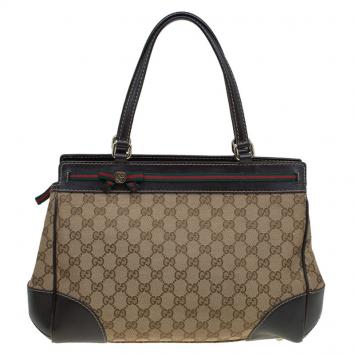 Pre Owned Gucci Beige/Brown GG Canvas Mayfair Bow Tote