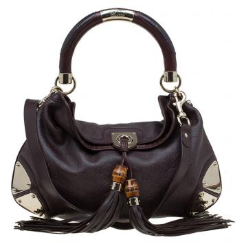 Pre Owned Gucci Dark Burgundy Guccissima Leather Medium Babouska Indy Top Handle Bag