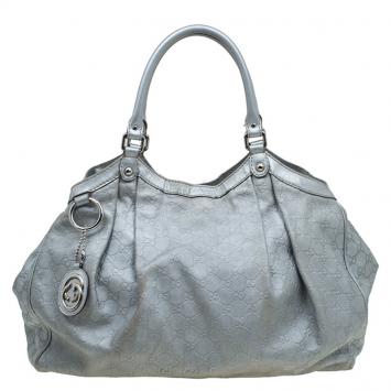 Pre Owned Gucci Grey Guccissima Leather Large Sukey Tote
