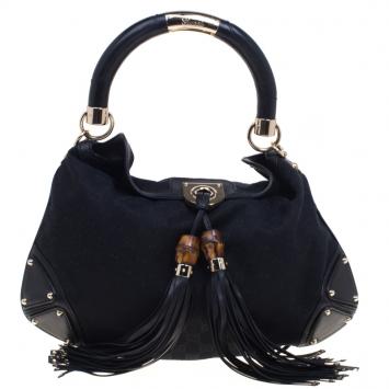 Pre Owned Gucci Black GG Canvas Medium Babouska Indy Top Handle Bag