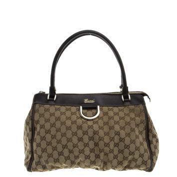 Pre Owned Gucci Beige GG Canvas D Ring Tote