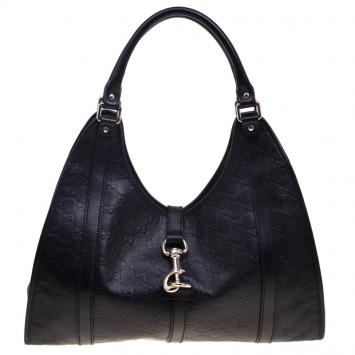 Pre Owned Gucci Black Guccissima Leather Bardot Joy Tote