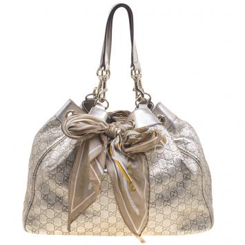 Pre Owned Gucci Gold Guccissima Leather Positano Scarf Tote