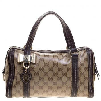 مملوكة مسبقًا Gucci Beige/Brown GG Crystal Canvas Medium Duchessa Boston Bag 
