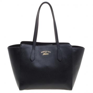 Pre Owned Gucci Black Leather Small Swing Tote