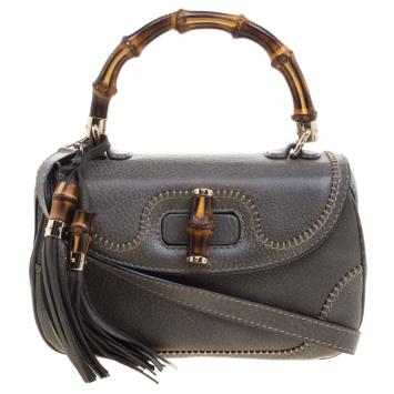 مملوكة مسبقًا Gucci Pale Green Leather Tassel New Bamboo Top Handle Bag