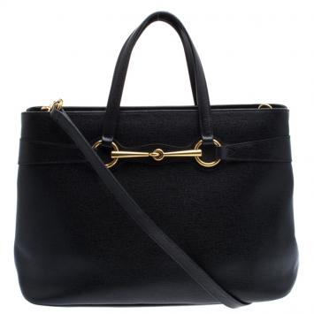 Pre Owned Gucci Black Leather Bright Bit Jasmine Top Handle Bag