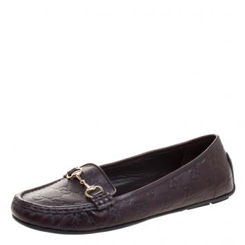 Pre Owned Gucci Brown Guccissima Leather Horsebit Driving Loafers Size 38.5