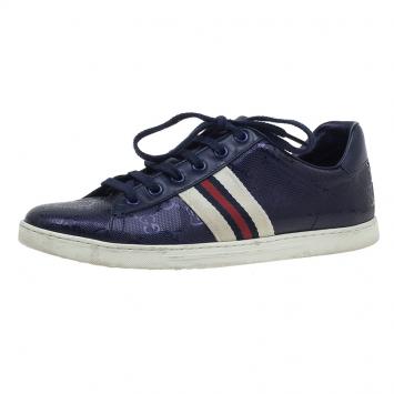 Pre Owned Gucci Blue Leather Guccissima Sneakers Size 37 