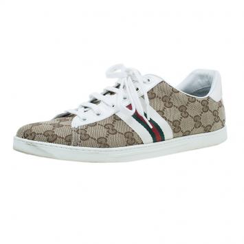 Pre Owned Gucci Guccissima Canvas Web Detail Sneakers Size 38.5
