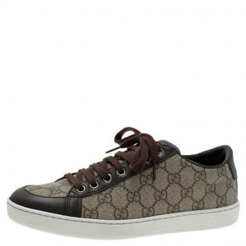 Pre Owned Gucci Brown GG Supreme Canvas and Leather Brooklyn Sneakers Size 37