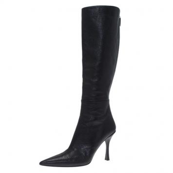 Pre Owned Gucci Black Leather Back Zipper Knee Boots Size 36.5