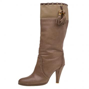 Pre Owned Gucci Brown Leather Tassel Tall Boots Size 38