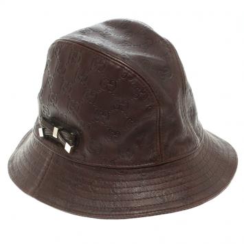Pre Owned Gucci Dark Brown Guccissima Leather Fisher Hat Size M